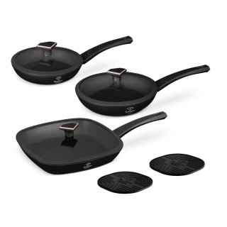 Zestaw 3 patelni z pokrywkami + podkładka Fashion TV FTV-0050 Matte Black- Rose Gold