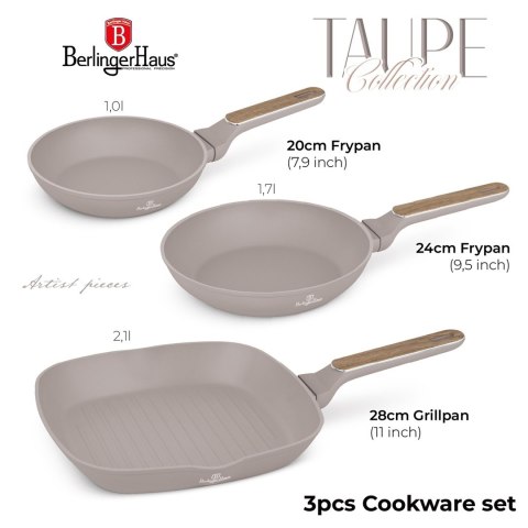 Zestaw 3 szt. patelni tytanowych, BerlingerHaus BH-8342 Taupe Nordic