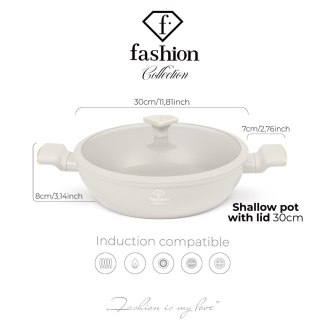 Garnek niski z pokrywką 30 cm Fashion TV FTV-0067 Matte Cream Gold
